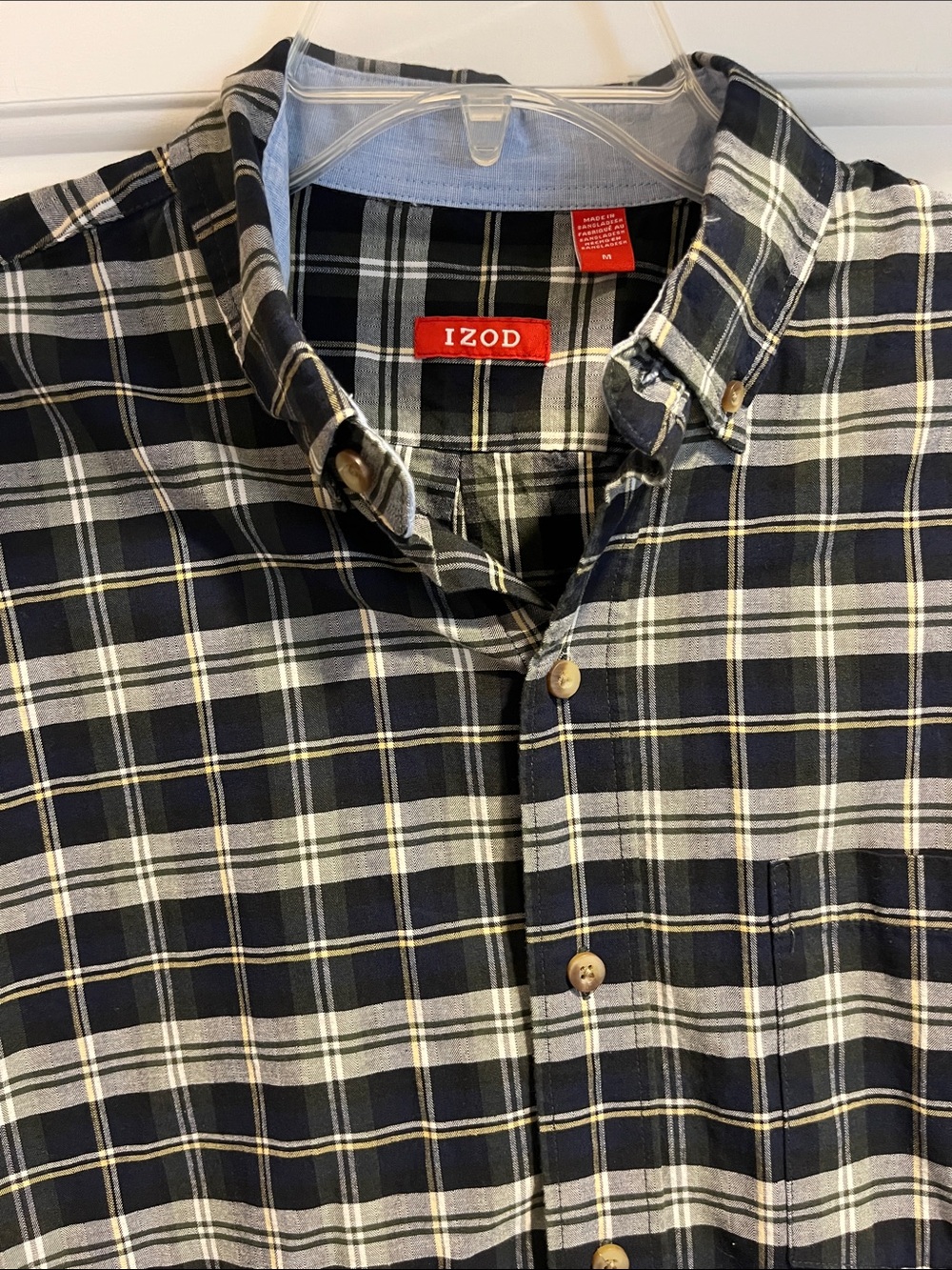 Izod Men’s Navy, White & Black Plaid Button-Down Shirt